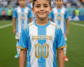 Argentinië Kinder-, Jeugd- en Volwassenen Voetbalshirt – Shirt met aangepaste naam en nummer voor het WK 2026, Voetbalcadeau voor jongens en meisjes