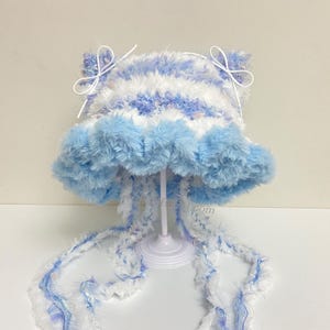 Handmade Crochet Cat Ear Beanie: Fluffy Plush Knit Party Hat