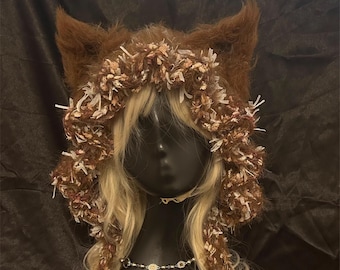 Handgefertigte Braun Fuchs Ohr Haube: Grobstrick gehäkelte Tier Mütze, Cosplay Accessoire