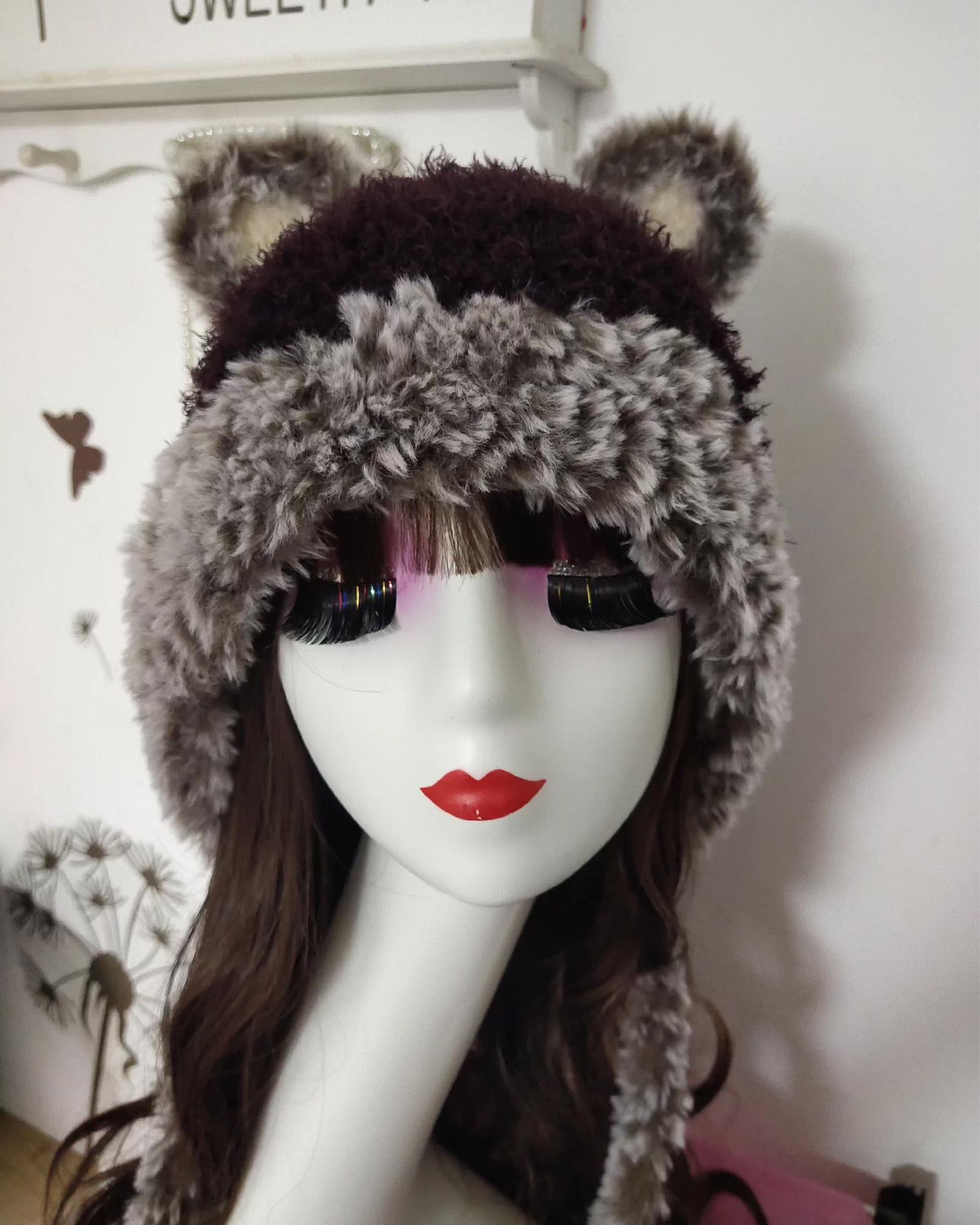 Handmade Furry Bear Ear Hat: Cozy Winter Headwear, Soft  display picture 2