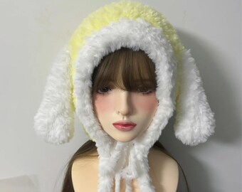 Handmade Crochet Puppy Ear Hat: Warm Yellow Cartoon Animal Hood, Kawaii Dog Beanie.