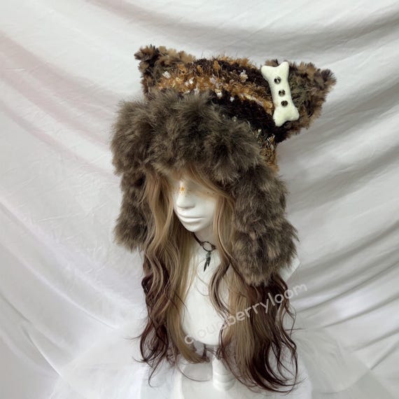 Crochet Fox Ear Hat: Handmade Knitted Plush Beanie, Brown  display picture 3