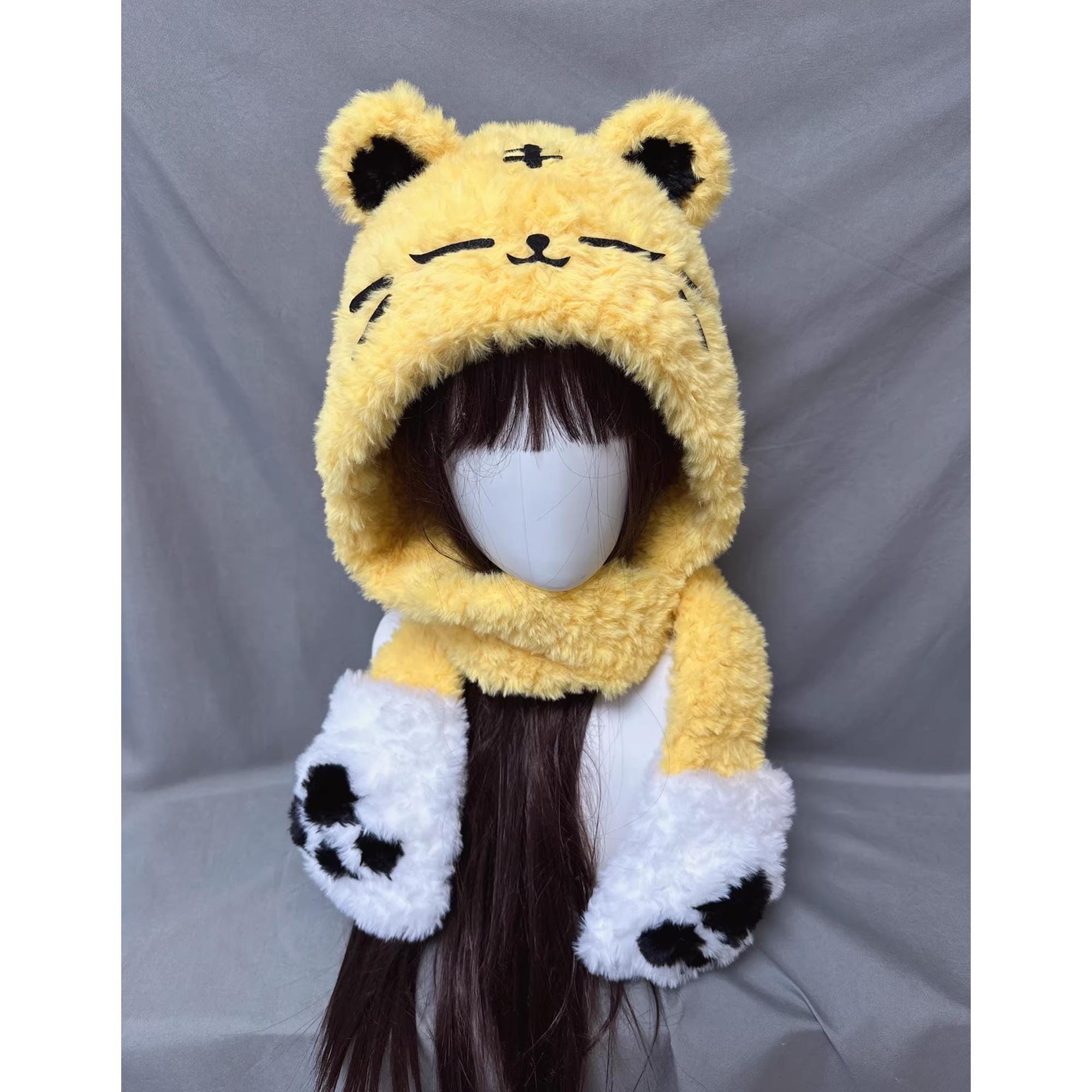 Cheveux Brand Tiger Hooded Scarf with Mittens Handmade in Nepal Wool Animal Fluffy Plush Warm Full Hoodie Hat/Animal Hat Cap With  main image 3