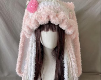 ピンクと白の垂れ耳うさぎ帽子 - ぬいぐるみハンドメイド - Etsy 日本