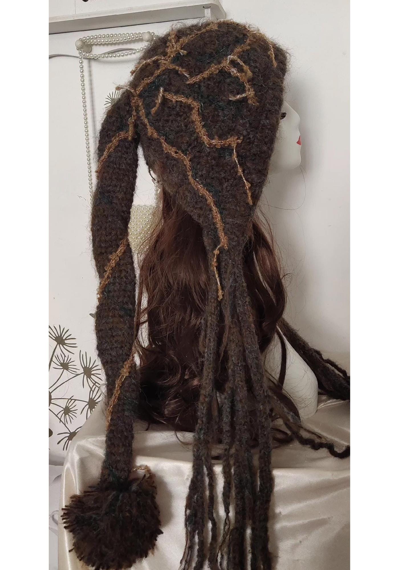 Chunky Crochet Long Tail Beanie Hat, Wizard Hat, Funky Hippie, Winter Hat, Handmade Crochet Long Tail Witch Hat: Heavy Yarn Wizard  main image 3