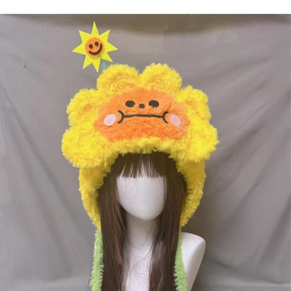 Handmade Crochet Sunflower Beanie: Yellow Soft Plush Cartoon  display picture 3