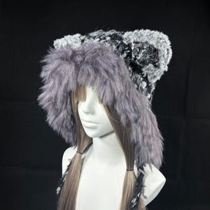 Fox Ears Fluffy Purple Hat: Crochet Beanie, Knit Pattern Bonnet