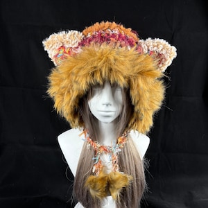 Crochet Fox Ear Hat: Handmade Furry Plush Beanie, Brown