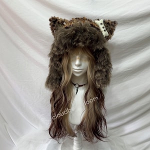 Crochet Fox Ear Hat: Handmade Knitted Plush Beanie, Brown,Black