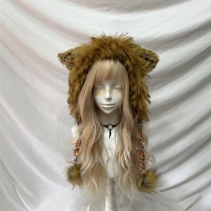 Crochet Fox Ear Hat: Handmade Furry Plush Beanie, Brown