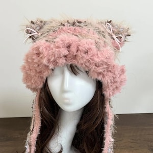 Handmade Hand Crafted Knit Leopard Print Cat Hat Pink and Black C.C Women main image 3