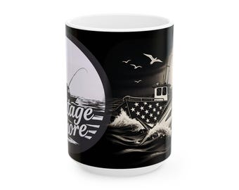 Vintage Shore Fishing Ceramic Mug | Ocean Boating Vibes Coffee Cup