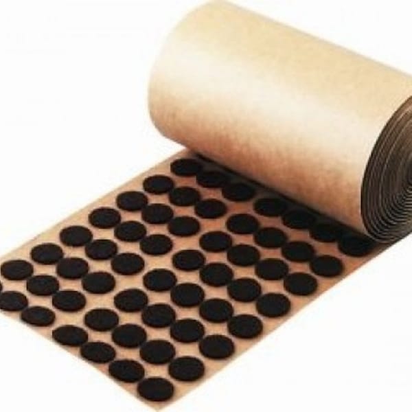 Adhesive Backed Brown Felt Roll Button Pads - 1000 per roll - 1/2" Protection