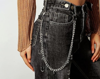 Handmade Silver Watch Jeans Chain,y2k Layered Pants Chain,heart