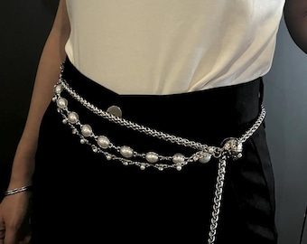 Handmade Pearl Waist Chain for Women, Y2K Body Chain Jewelry, Elegant Skirt Belt Chain, Unique Pants Chain Accessory, Summer Fashion Gift