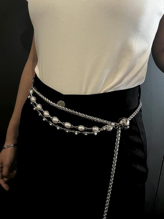 Handmade Pearl Waist Chain for Women, Y2K Body Chain Jewelry 