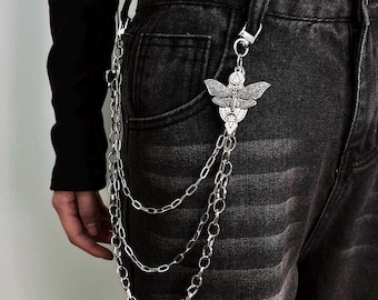 Punk layered metal pants chain,grunge silver pants accessory,gothic cross pants chain,chunky metal keychain,unisex goth hip-hop waist chain