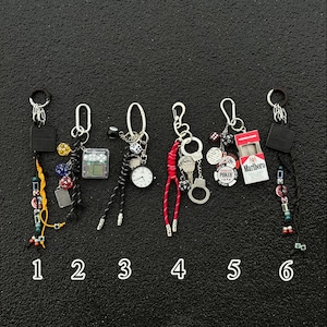 Puede incluir: Seis llaveros con varios dijes, que incluyen dados, un reloj, una Game Boy en miniatura, un paquete de cigarrillos Marlboro y esposas. Cada llavero tiene un cierre plateado y un acento de cuentas negro o colorido. Los números 1-6 están impresos debajo.