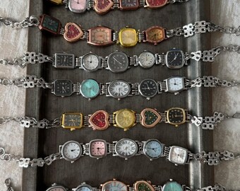 Vintage Watch Dial Choker,Heart & Square Face Necklace,Retro Watch Chain Jewelry,Punk Stackable Neckwear,Unique Handmade Gift For Friend