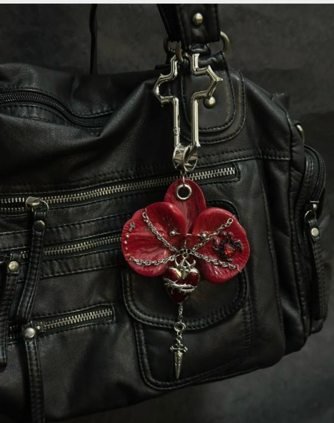 Embroidered Keychains Punk Punk Red Butterfly Orchid Keychain, Gothic Cross Pendant Keychain ...
