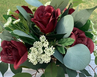 Centros de mesa florales color borgoña para cumpleaños, decoración de mesa para los enamorados, bodas, fiestas, arreglos florales artificiales, baby showers y aniversarios.