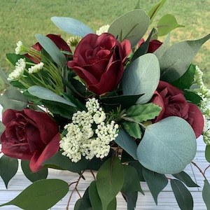 Burgundy Flower Centerpieces Birthday Sweet Heart Table Decor For Wedding Party Faux Floral Arrangement Baby Shower Anniversary Decoration