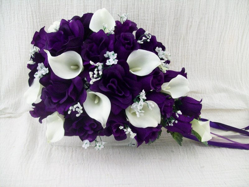 Purple Bridal Bouquet Cascade Bouquet Wedding Bouquet | Etsy