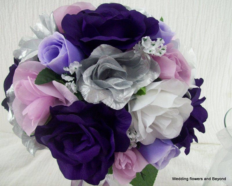 Purple Lavender And Silver Wedding Flowers Bridal Bouquets