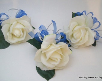 Real Touch Corsages - 3 PIN Corsages - Royal Blue and Silver Corsages - Prom Corsages - Home coming Corsages - Mother of the Bride Corsage