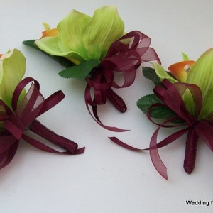 WeDDiNG, QuiNCeaNeRa, PRoM FLoWeRS 3 PieCe GReeN Cymbidium oRCHiD and ReaL TouCH CaLLa LiLY CoRSaGeS For MoMS WeDDiNG FLoWeRS image 2