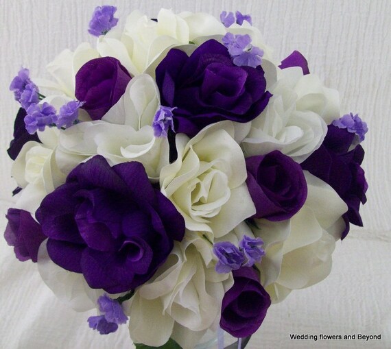 Purple and ivory wedding flowers discount