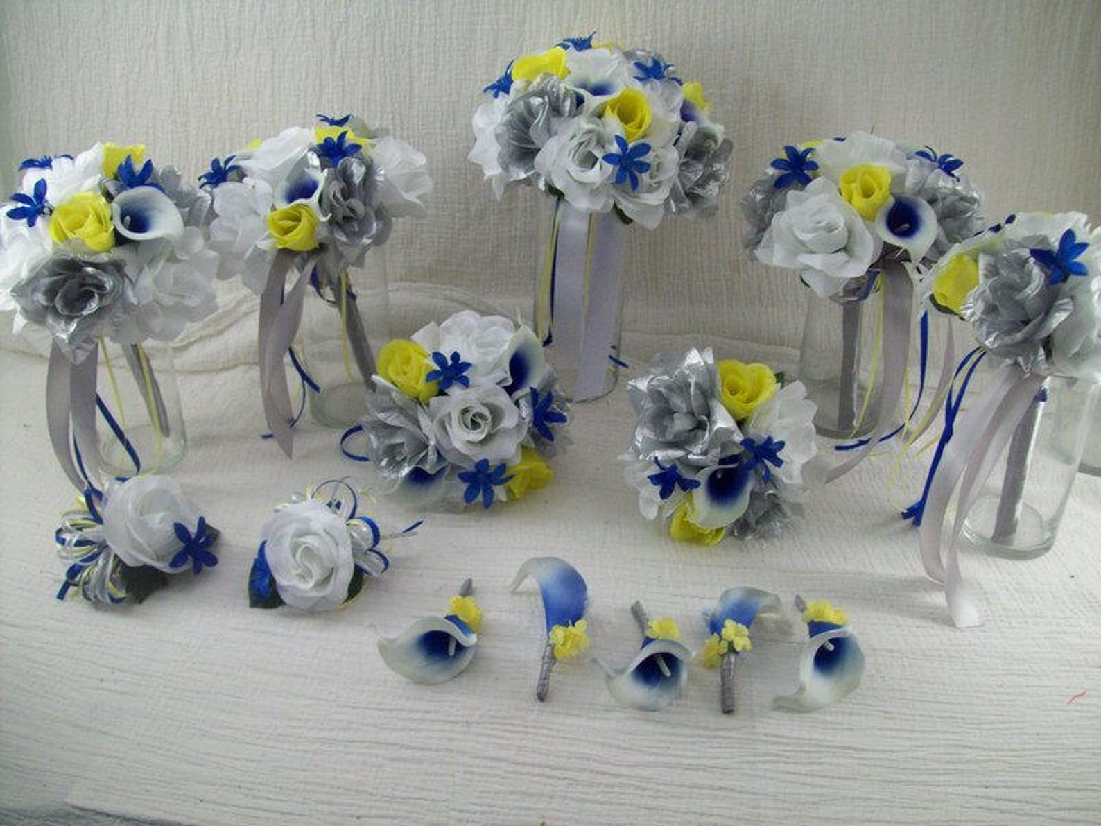 Blue Bridal Bouquet Yellow Bridal Bouquet Wedding Bouquet Etsy