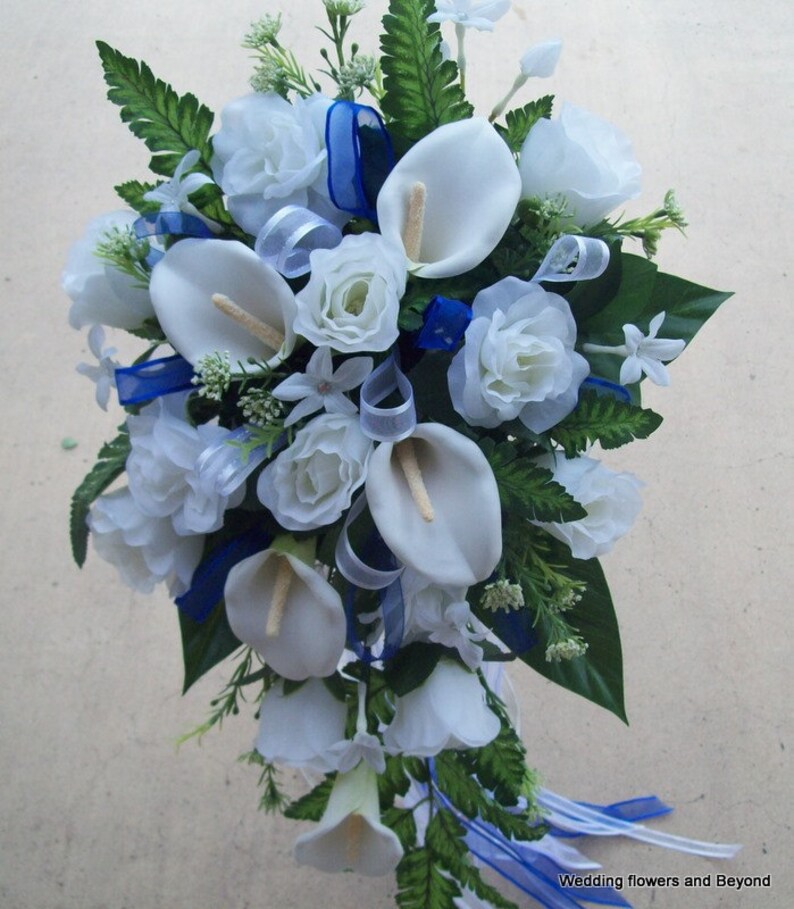 Royal Blue Silk Flower PackageCascade Bridal BouquetReal Etsy