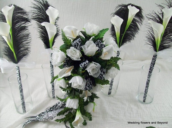 Black And White Bridal Bouquet White Cascade Bouquet Etsy
