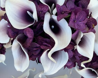 Plum Purple Wedding Bouquet Set: Hydrangea & Calla Lily, 13 Piece