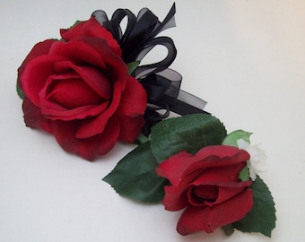 Red Black and White Wedding Flowers Beautiful Real Touch Roses Home Coming Prom Wedding Corsage And Boutonniere Set