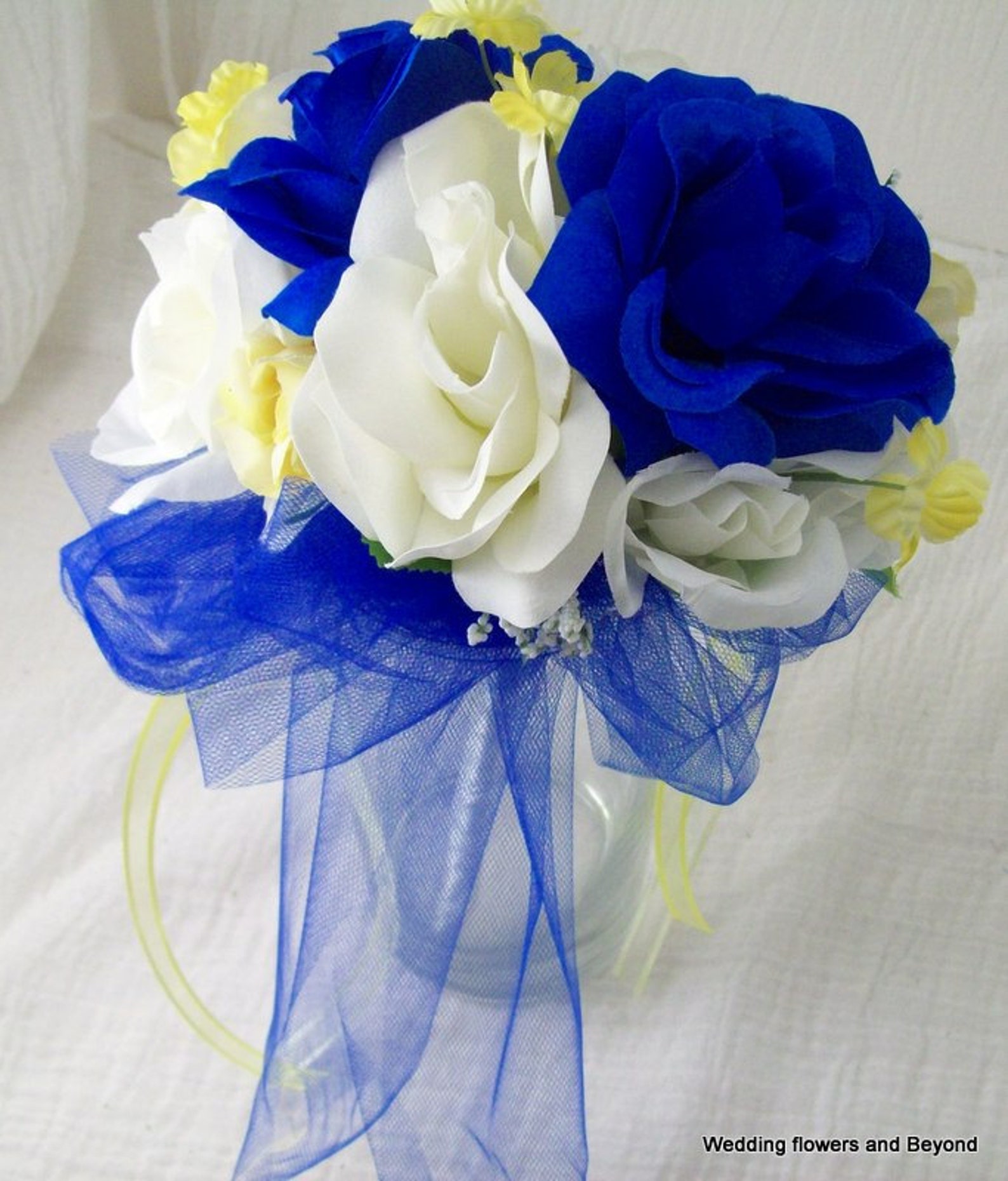 Royal Blue and Yellow Bridal Bouquetcascade Bridal Bouquet Etsy