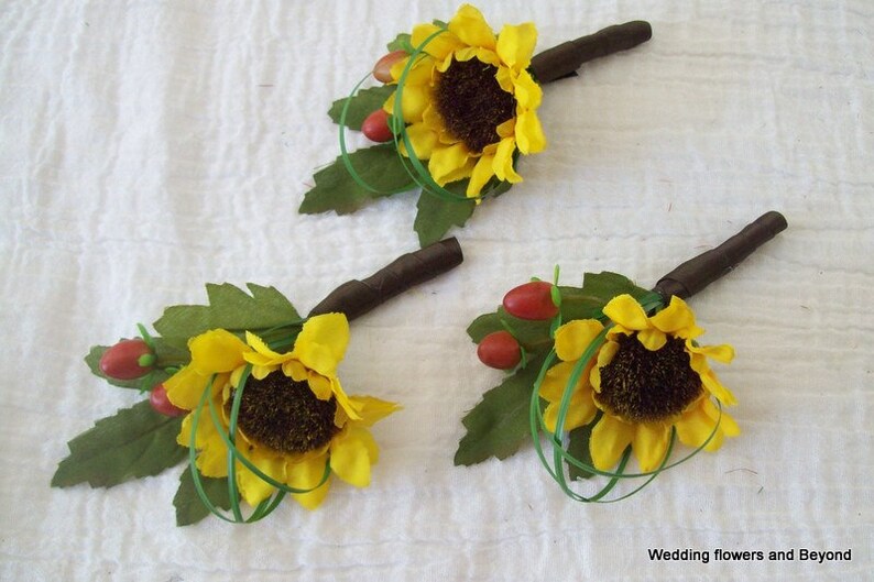 Rustic Silk Wedding Flowers Fall wedding Sunflower Bouquets 6 Piece Made To order Flower Package Sunflowers