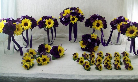 Fall Bridal Bouquet Sunflower Bridal Bouquets Plum Etsy