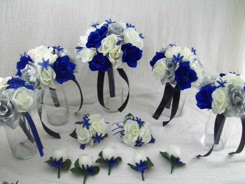 Royal Blue Silver Wedding Bouquet