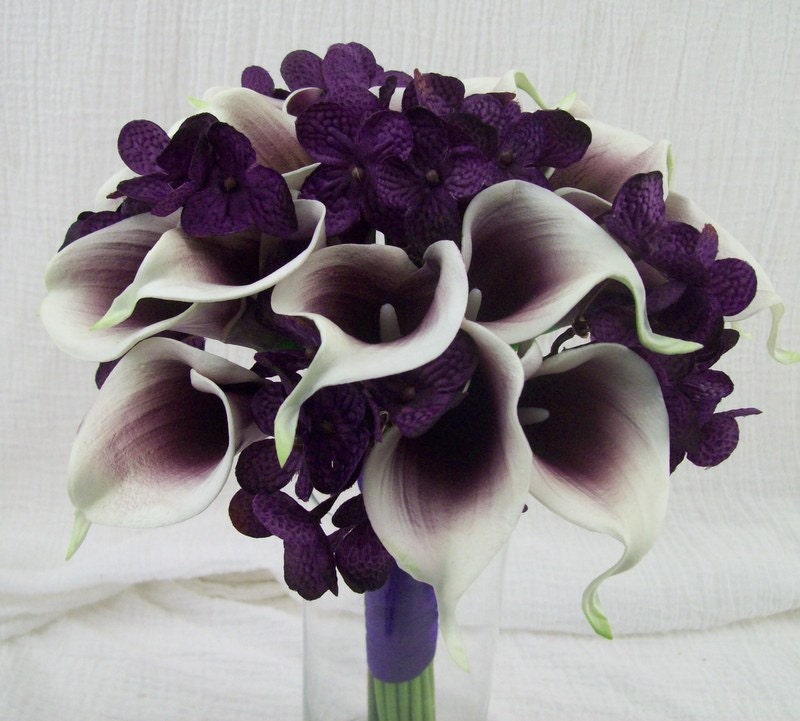 Purple Bridal Bouquet Plum Bouquet Picasso Calla Lily | Etsy