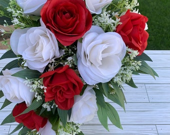 Red Cascade Bridal Bouquet Set Red Wedding Flowers Red Rose Bouquet Eucalyptus Greenery Bridal Bouquet Artificial Wedding Flowers For Bride