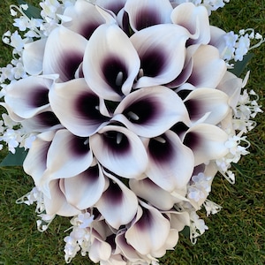 Plum Purple Wedding Bouquet Calla Lily Cascade Bridal Bouquet Fake Flowers For Wedding Real Touch Flowers Artificial Bridesmaid Bouquet