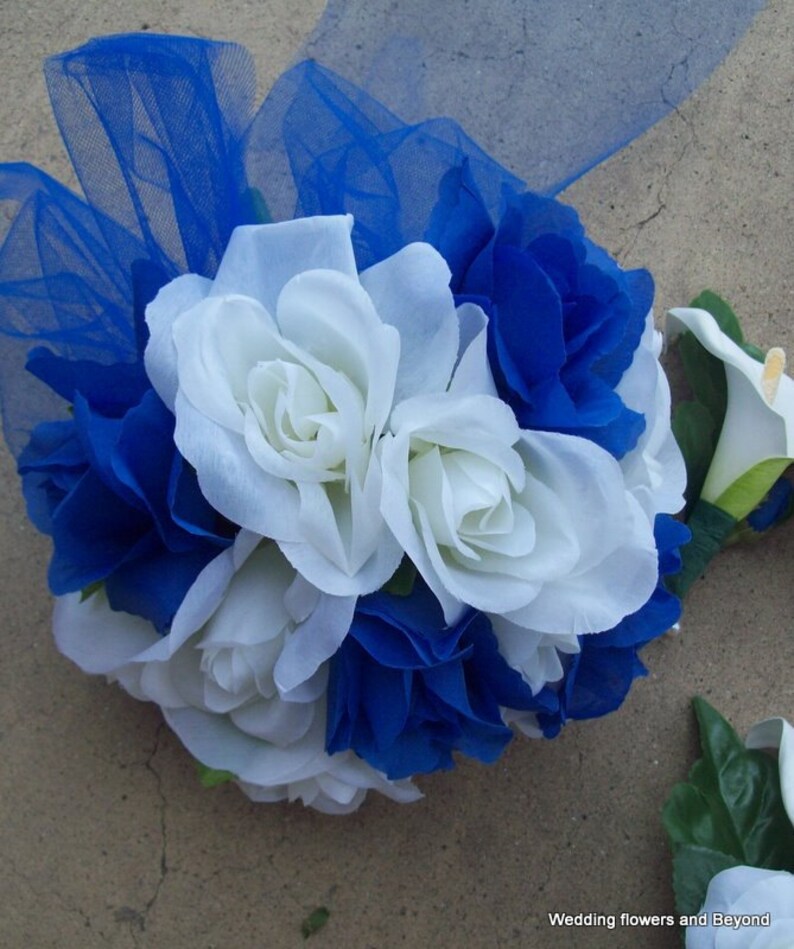 Royal Blue Silk Flower PackageCascade Bridal BouquetReal Etsy