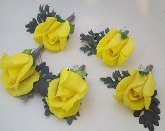 Yellow Boutonnieres - Yellow and Gray Boutonnieres - Real Touch Boutonnieres - Real Touch Roses - Prom Boutonnieres - Yellow Button Holes -