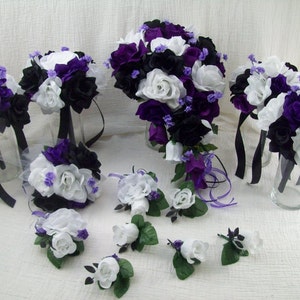 Purple Black and White Bouquet Purple Cascading Bouquet Bridesmaid Bouquet Purple Rose Bouquet Wedding Bouquet Cascade Purple Bouquet