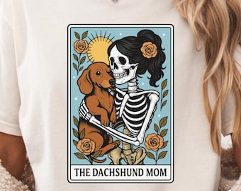 Teckel png, cadeau voor hondenmoeder, tarotkaart png, grappig skelet halloween, spookachtig seizoen, hondenliefhebber