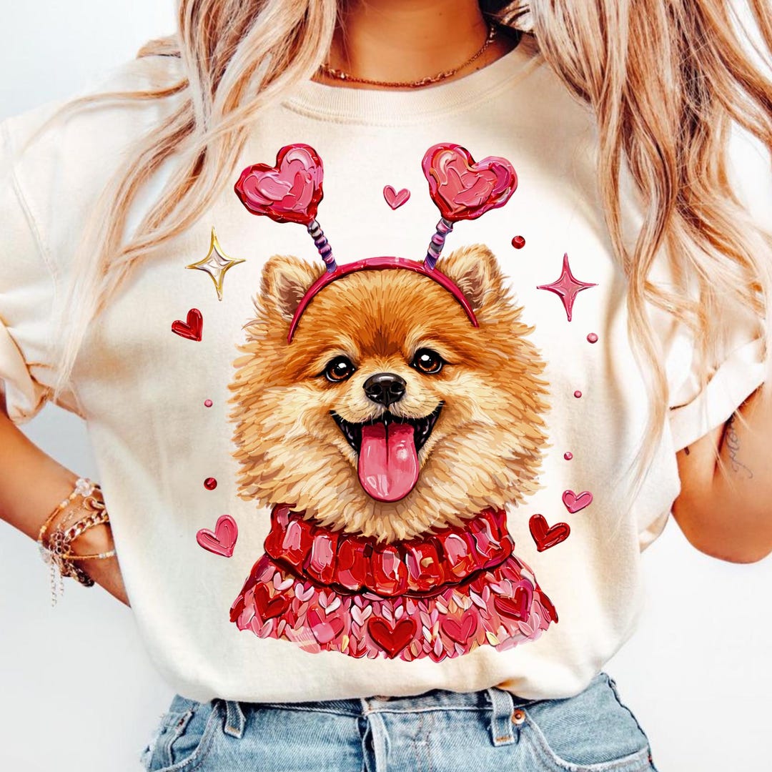 Pomeranian Dog Valentines PNG Heart Hand Painted Valentine's Day Shirt ...