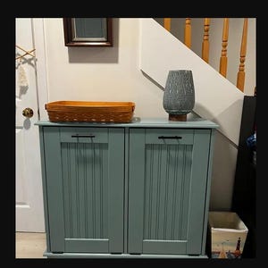 Rustic Wooden Tilt Out Trash Cabinet | Farmhouse Kitchen Trash Bin Holder | Solid Wood Waste Storage Furniture