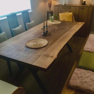 Rustic Farmhouse Dining Table – Handmade Solid Wood Kitchen Table with Modern Steel Base, Custom Size Farmhouse Furniture
